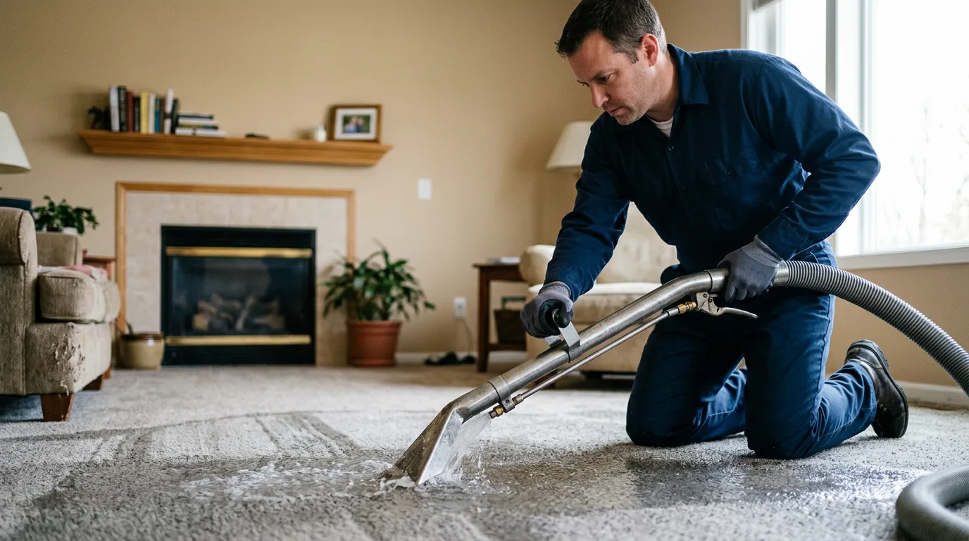 Water damage restoration technician working near Buffalo, IL